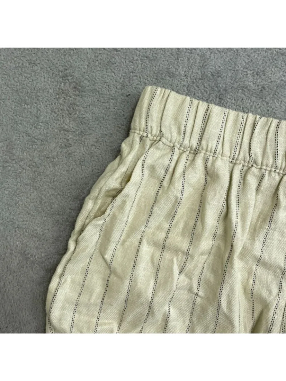 NWOT Blanknyc Women's S Linen-Blend Striped Beige Shorts Elastic Waist B0666